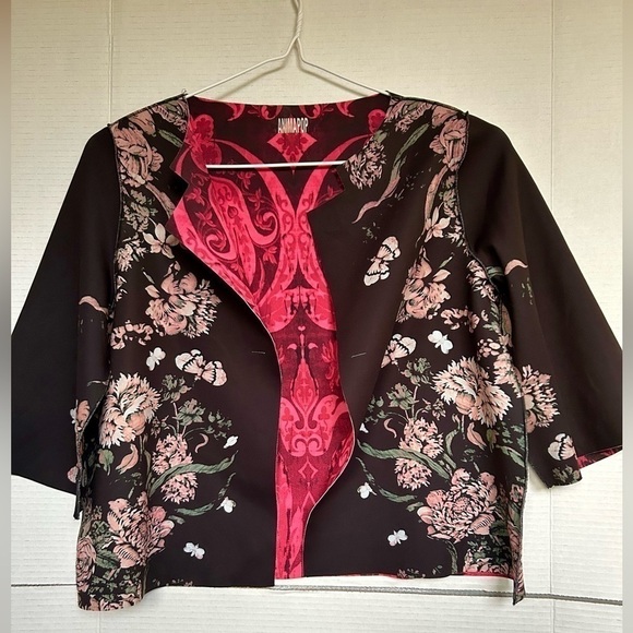 Animapop Jacket reversible floral black red pattern crop - Picture 7 of 12
